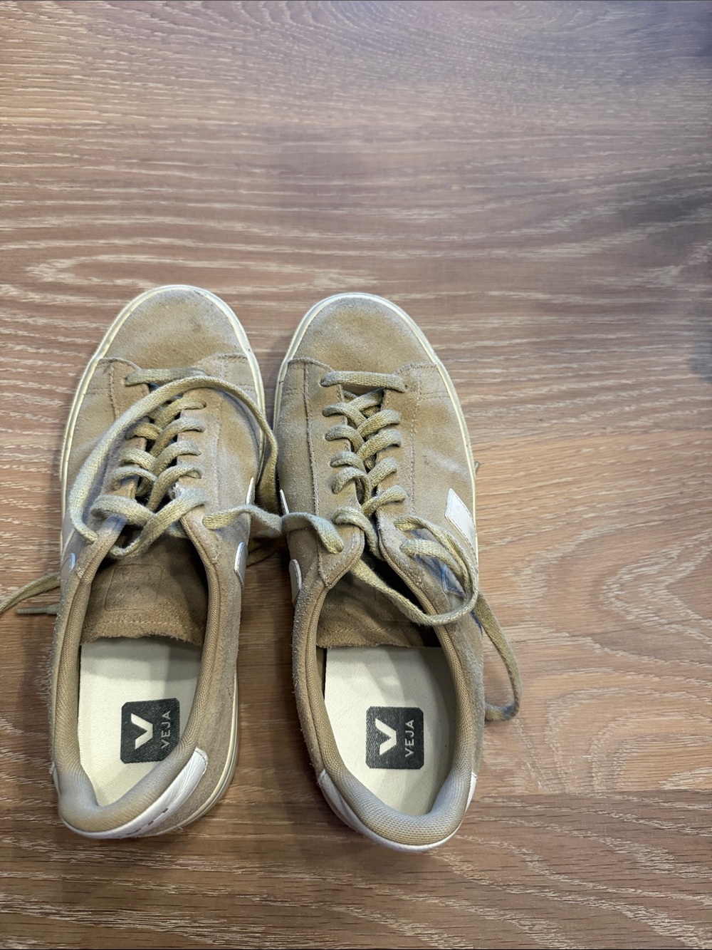 Veja Men Tan Suede Low-Top Sneakers with White V